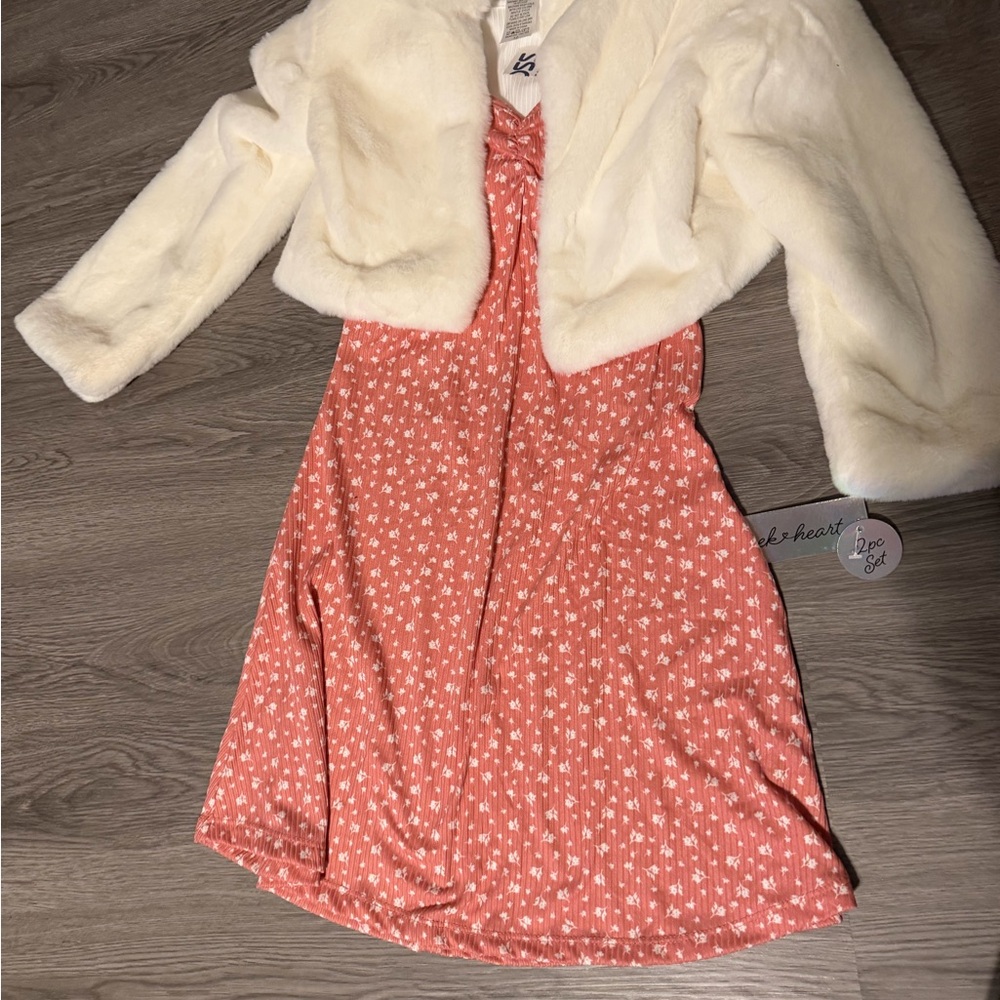 Ellie Coral Floral Dress with Cream Jacket